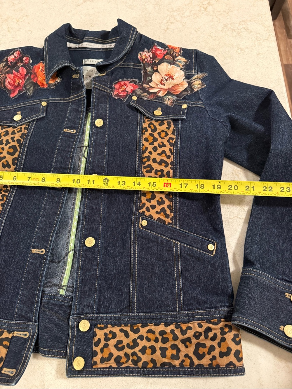 UpCycled Dark Denim Women’s Jacket with Embroidered Peacock & Floral Motif - Picture 4 of 5